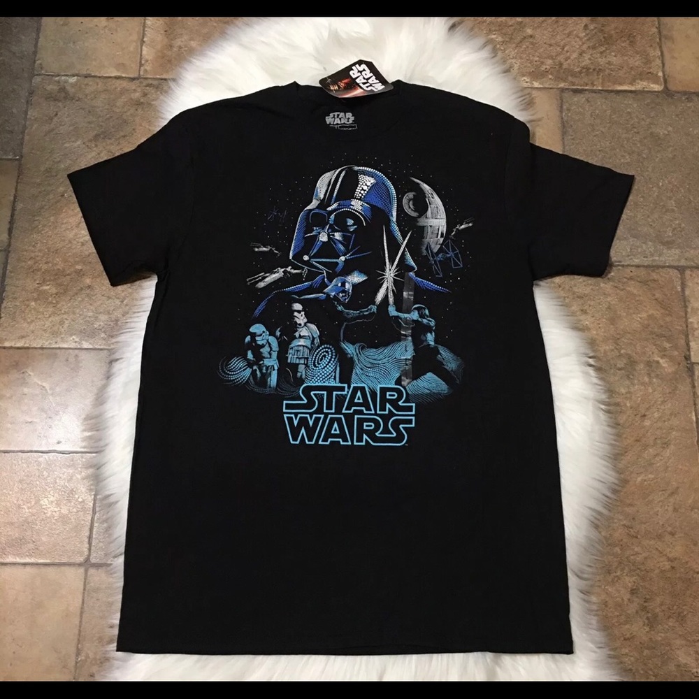 Star Wars Black T -Shirt , Sz L. Blue Print. NWT